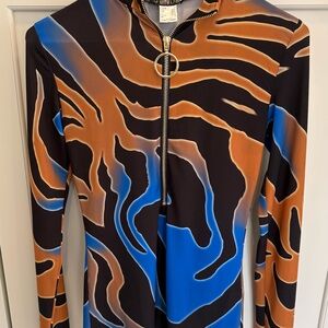 VENUS Tiger Stripe Zip-Up Top with Gold Accent